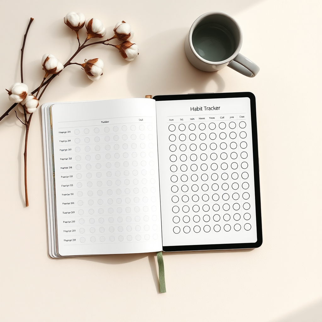 90-Day Executive Function Workbook - Habit tracker layout with planner and iPad